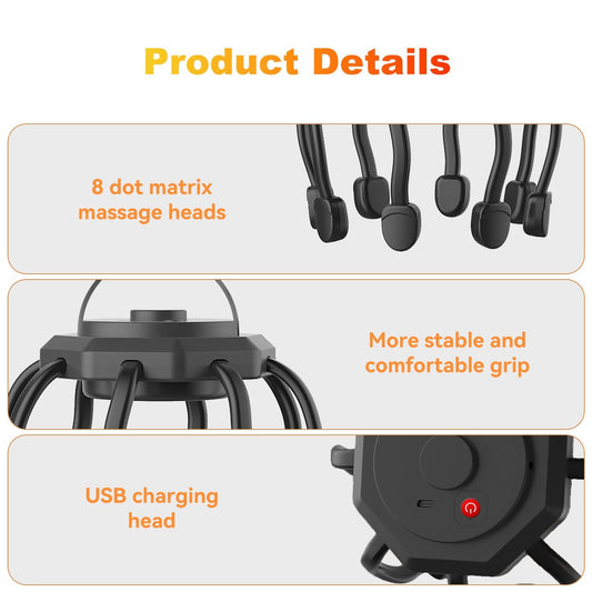 Scalp Massager, Head Massager Scalp Stress Relax, Electric Scalp Massager with 3 Modes & 8 Vibrating V1192-AZ-W-3684