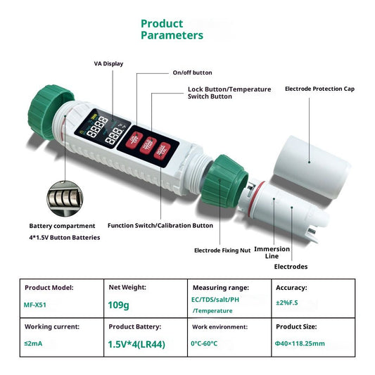 5 in 1 Water Quality Tester Pen Meter for Pools, Drinking Water Aquariums hydroponic Cooking Tester Measure V1192-AZ-W-3694