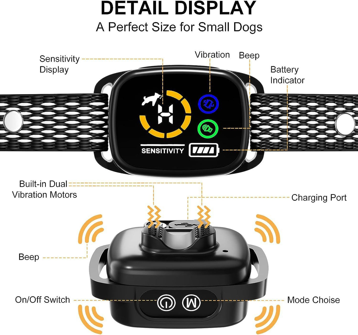 Bark Collar, Dog Bark Collar with 6 Adjustable Sensitivity, 3 Mode Beep/Vibration/Beep&Vibration, V1192-AZ-W-3698