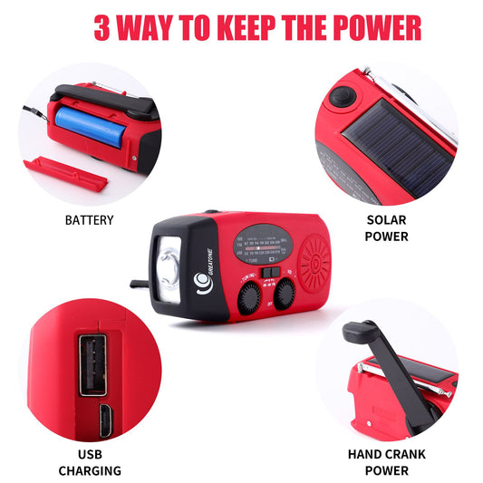 Solar Hand Crank Emergency Weather Radio,Portable Radio with 3 Flashlight 2000mAh Power Bank Cellphone V1192-AZ-W-3701