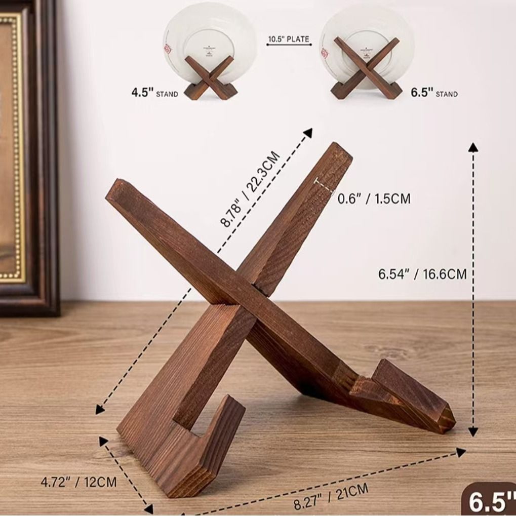 Plate Stand for Display - 6.5 Inch Plate Holder Display Stand, Wooden Picture Frame Holder, Decorative Table V1192-AZ-W-3708
