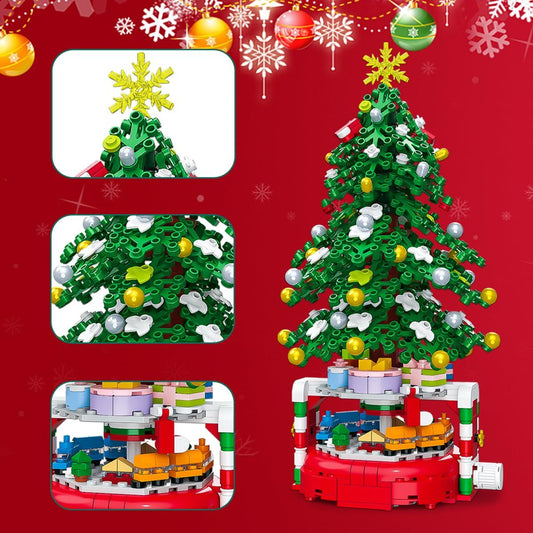 Christmas Tree Building Block Set, 220 Pieces, Rotating Base with Ornaments and Star, Holiday Building Toy, V1192-AZ-W-3719