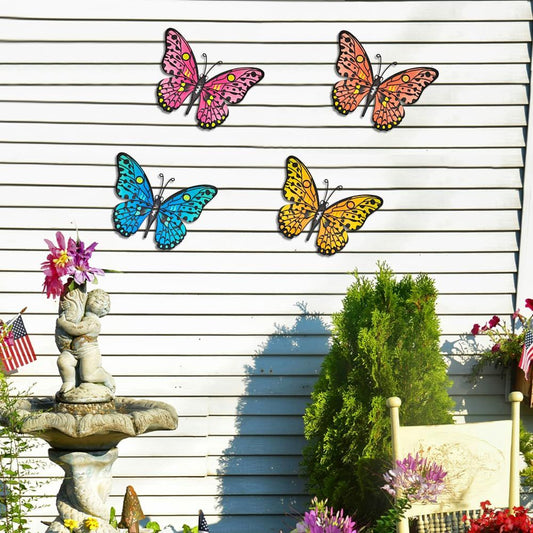 Metal Butterfly Wall Decor -24.6cm Outdoor Fence Wall Art Decor, Hanging Decoration for Garden Yard Living V1192-AZ-W-3720