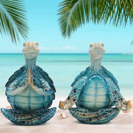 2-Pack Yoga Sea Turtle Figurines - Resin Meditation Desk Statue Decor with Non-Slip Base Zen Ocean Theme V1192-AZ-W-3739