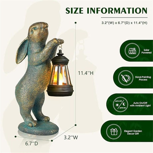 Garden Statues Rabbit with Solar Lantern Outdoor Bunny Figurines Decorations for Patio Yard Lawn Ornaments V1192-AZ-W-3740