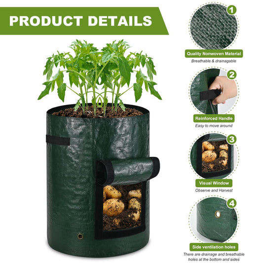 Potato Grow Bags Grow Bags 5 Pack, Heavy Fabric Planters with Harvest Window, Great for Growing Tomatoes, V1192-AZ-W-3757
