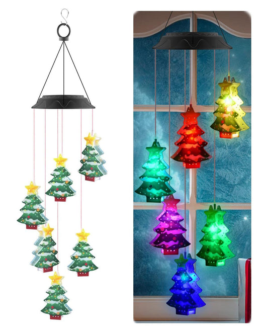 Christmas Solar Wind Chimes, Color Changing Solar Wind Chimes, Hanging Outdoor Christmas New Year Garden V1192-AZ-W-3802