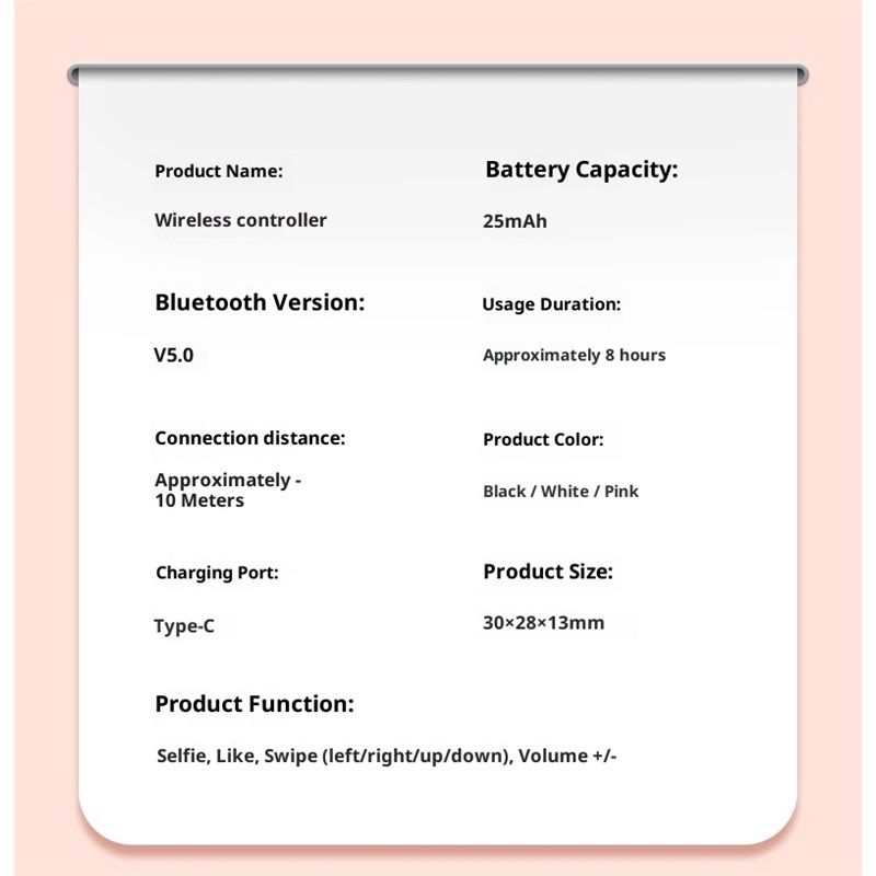 Ring Remote Control, Camera Shutter Remote, Wireless Bluetooth Scrolling Ring Remote Shutter Control for V1192-AZ-W-3880