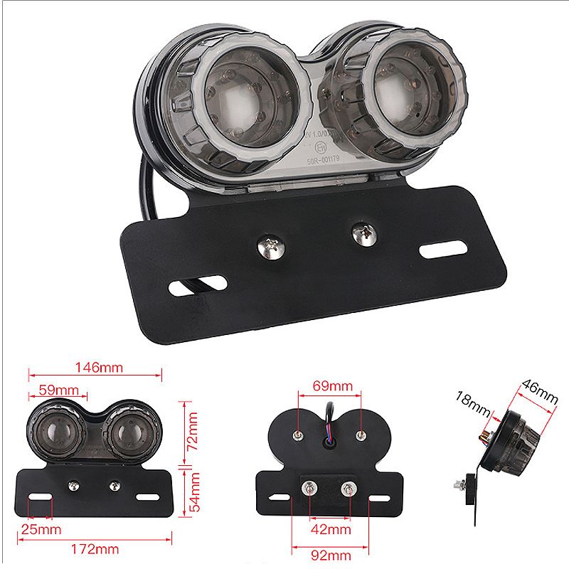 10W 20-LED Motorcycle Tail Light Integrated Driving&Brake Light Turn Signal Lamp With License Plate Bracket V1192-AZ-W-3899