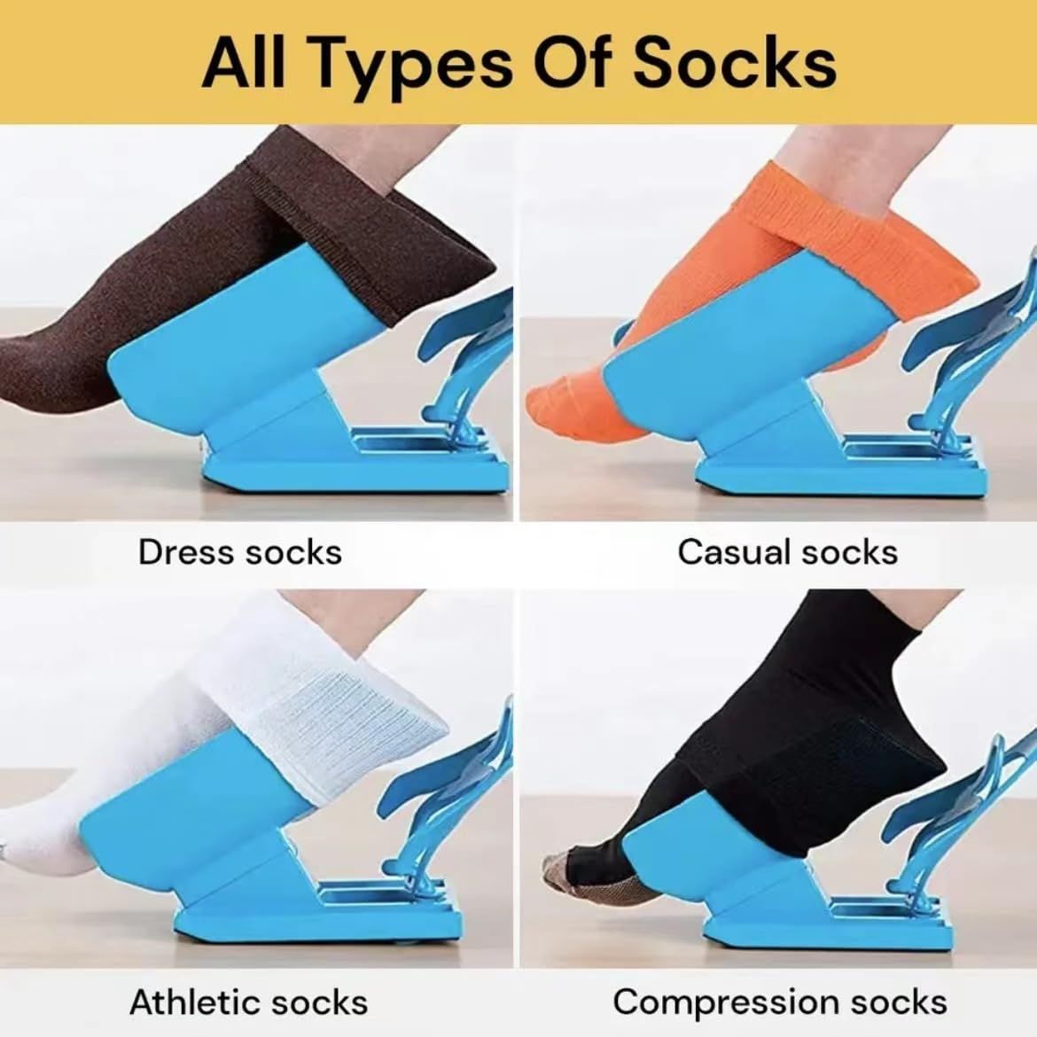 Sock Aid Device with Handle, Easy On Off Sock Assistant, Blue, Mobility Aid for Limited Range of Motion V1192-AZ-W-3947