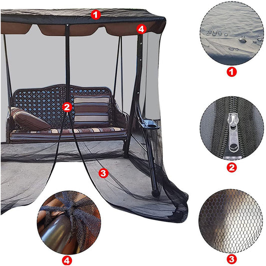Patio Swing Mosquito Netting Polyester Mesh Screen with Zipper Opening Outdoor Swing Chair Mosquito Net for Patio (3 Seater 49.2x80.7x80.7inch,Only mesh cover)