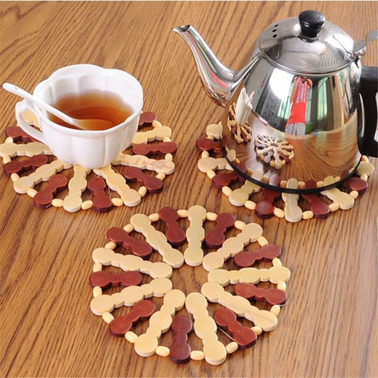 Set of 3 Small Handmade Wooden for Hot Dishes - 6.29in- Coasters and Hot Pads - Great Kitchen Gift V1192-AZ-W-9034