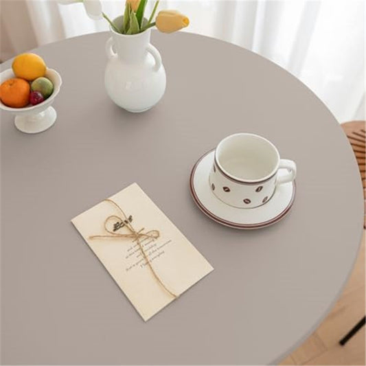 Round Fitted PU Tablecloth with High Elastic Edge 35 Inch Dia Waterproof Oil Proof Table Cloth Anti-Scald V1192-AZ-W-9058