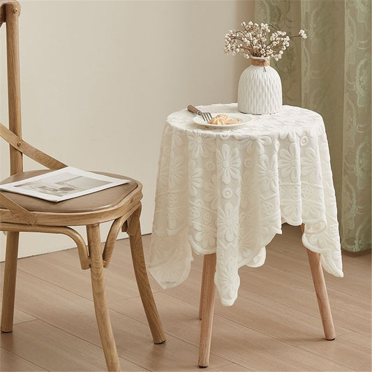 Lace Tablecloth Exquisite Embroidery Floral, Tablecloth with Wavy Openwork,Tablecloths for Wedding V1192-AZ-W-9080