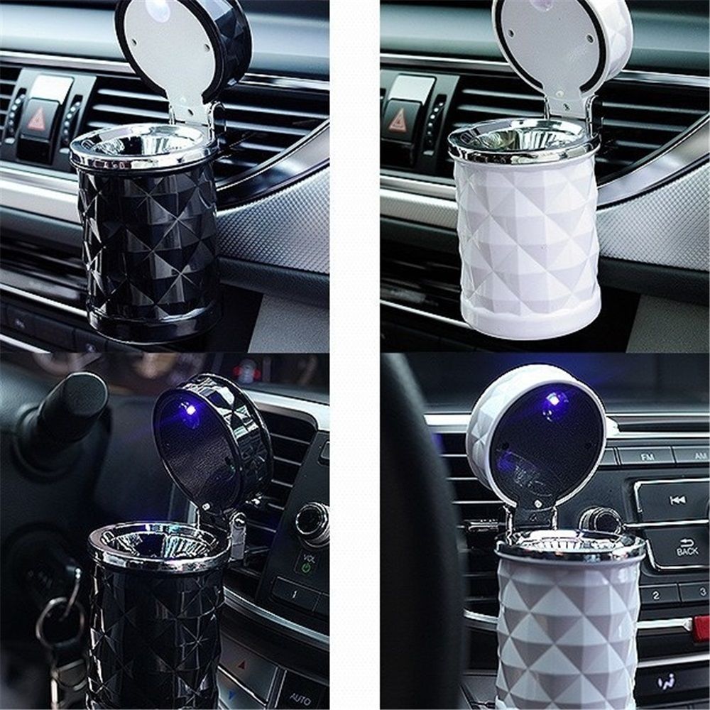 2 pack Auto Car Ashtray Portable with LED Light Ashtray Smokeless Smoking Stand Cylinder Cup Holder (Black V1192-AZ-W-9090