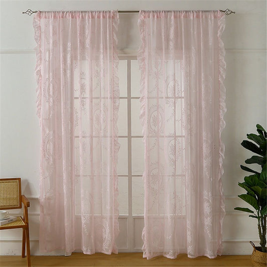 Light Pink Lace Curtains 78 Inches Long 2 Panels Romantic Flower Sheer Curtains for Living Room Bedroom Cute V1192-AZ-W-9108