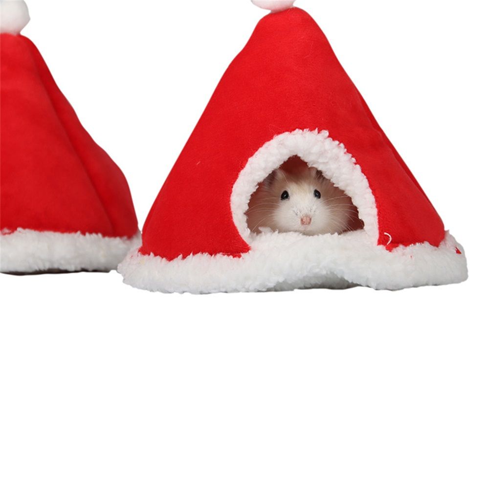 Cat Bed Christmas Hat Cat Tent House Self-Warming Comfortable Triangle Pet Xmas Dog Cave in Winter (Red) V1192-AZ-W-9109