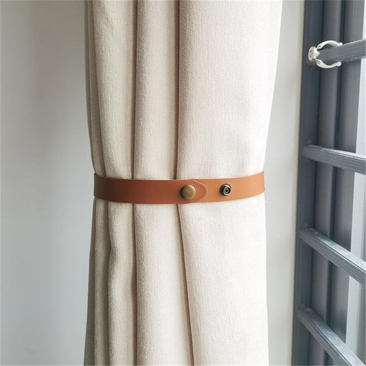Set of 4 Leather Curtain Tiebacks, Modern Faux Leather Curtain Straps with Adjustable Buttons, No Drill V1192-AZ-W-9117