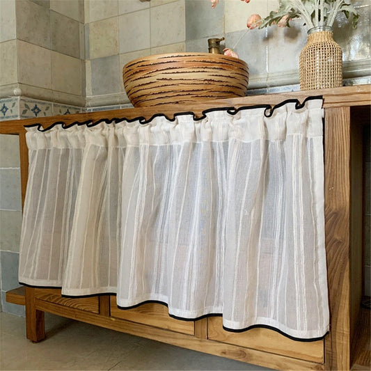 Kitchen Curtains for Small Window,Cafe Curtains 59 Inch Length,Striped Kitchen Pinch Pleat Curtain for Half V1192-AZ-W-9120