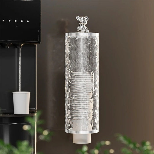 Wall Mount Paper Cup Dispenser, Water Ripple Pull Type Cup Holder Fit Disposble Paper and Plastic Cups, V1192-AZ-W-9153