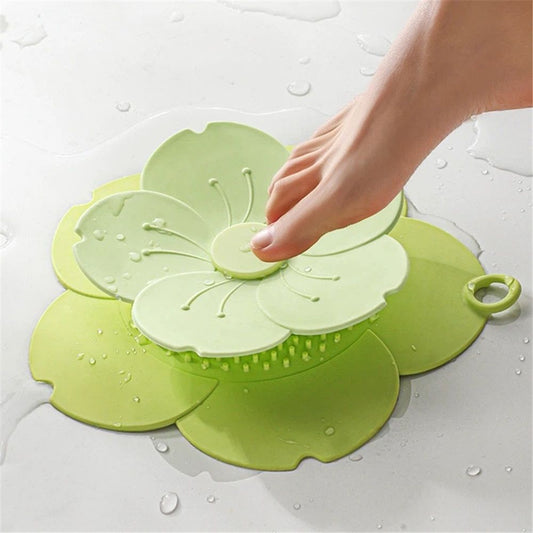 2 pack PVC Bathtub Drain Cover/Strainer - Dual Use Tub Stopper & Floor Drain Protector - Flower Shape Hair V1192-AZ-W-9163