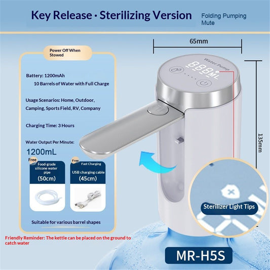 Water Dispenser for 5 Gallon Bottle, Rechargeable Water Pump - Foldable Water Spout for 5 Gallon Bottle, V1192-AZ-W-9196