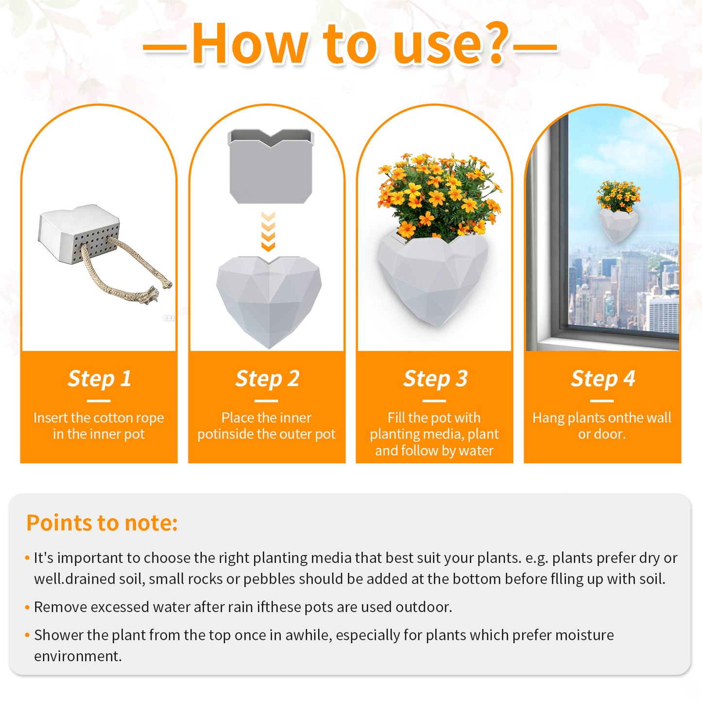 Wall Mounted Planter - NO DRILLING,Houseplant Wall Display Ideas,3D Printed Wall Planter with Drainage Tray V1195-V3DOY000470WHITE
