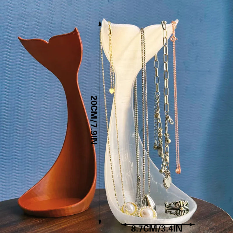 3D printed fishtail jewelry stand, single piece, white silk. V1195-VYY0022