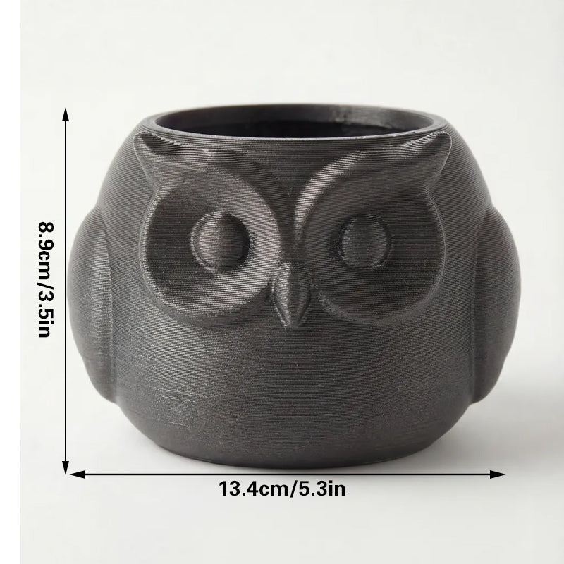 3D printed animal flower pots suitable for home and garden. Gray owl single piece. V1195-VYY0028