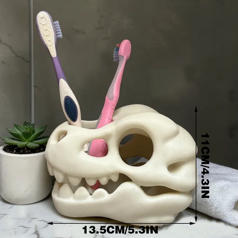 3D-printed dinosaur skull toothbrush holder, white V1195-VYY0066