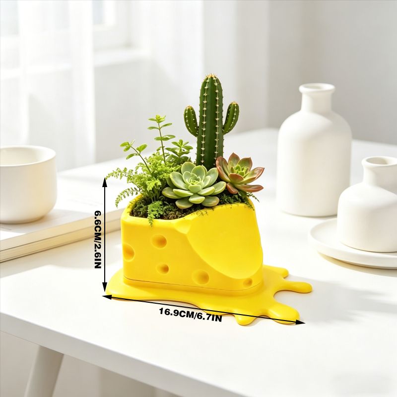 3D Printed Cheese Trap Bonsai, Creative Succulent Potted Planter, Yellow V1195-VYY0091