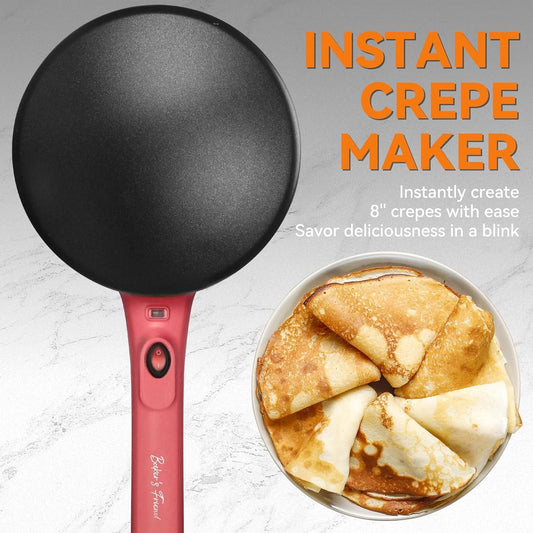 Electric Crepe Maker, 8-Inch Portable Nonstick Crepe Machine with Handle, Compact Household Pancake & V1197-JD-1103
