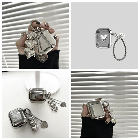 Electroplated solid color shell + 3 heart pendants AirPods Pro V1221-ELECTROPLATED-SOLID-COLOR-SHELL-3-HEART-PENDANTS-AIRPODS-PRO