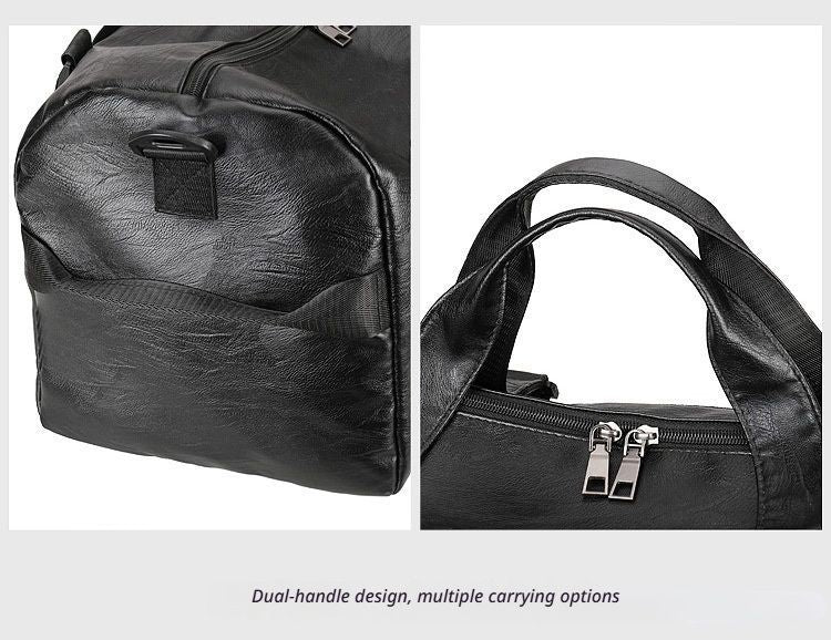 LargePULeatherTravelGymBag-Black V1221-LARGEPULEATHERTRAVELGYMBAG-BLACK