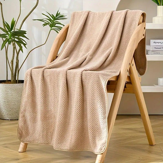 Modern Pineapple Grid Design Ultra-Soft Coral Fleece Bath Towel|90x170cm Extra Thick Strong Absorption, V1232-BLGYJ004