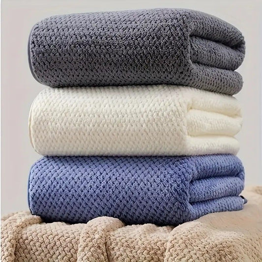 Modern Pineapple Grid Design Ultra-Soft Coral Fleece Bath Towel|90x170cm Extra Thick Strong Absorption, V1232-BLGYJ007