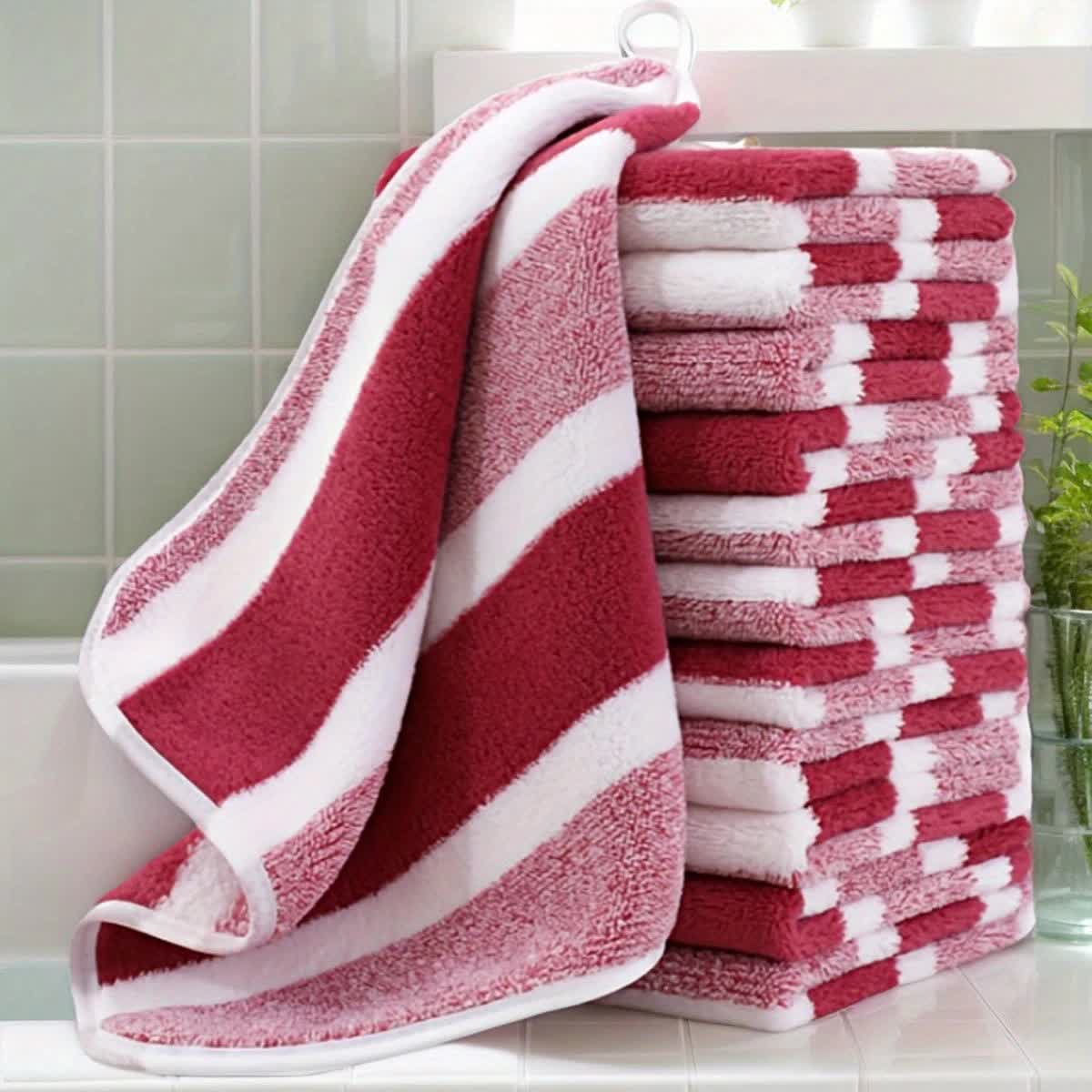 GREEN 12PCS Thick Absorbent Lint-Free Coral Fleece Kitchen Cleaning Cloth, Easily Removes Grease, Hangable V1232-CFMJ002