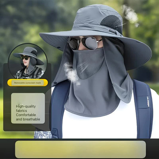 beige. Extra Wide Fishing Hat with Detachable Sun Visor and Neck Guard - The Perfect Choice for Summer V1232-DYM002