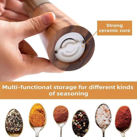 Salt and Pepper Grinder Set with Wooden Base Stainless Steel Manual Salt and Pepper Mills Adjustable V1232-HQYMQTZ002