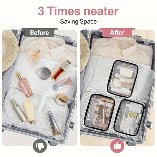 2PCS Fashionable PVC makeup bag, large capacity and easy to clean, with zipper closure. Ideal for travel and V1232-LXSNBTM001