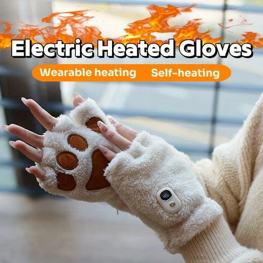 BLACK Cat Paw Fingerless Electric Heating Gloves, 3 adjustable heating levels, washable, 2000mAh battery, V1232-MZST002