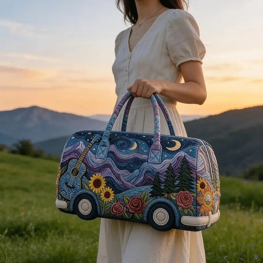 Bohemian style vintage embroidered travel bag, made of lightweight and durable polyester, with a capacity V1232-PJSTB001