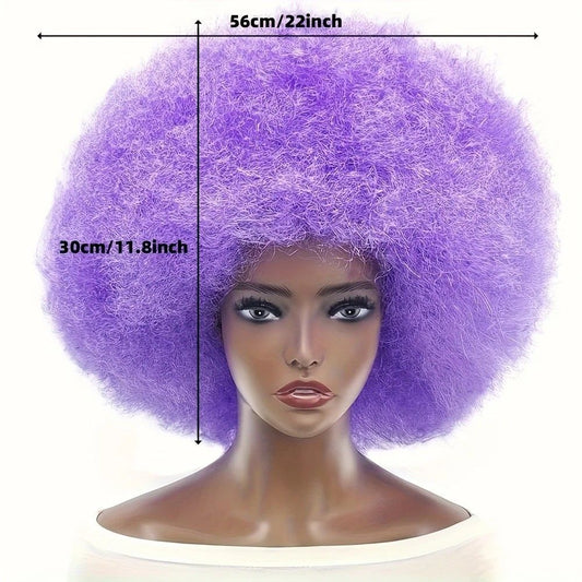 70s Fun Big Elastic Fluffy Afro Wig - High-quality Synthetic Short Curly Twisted Braid Wig for Cosplay and V1232-QMJF001