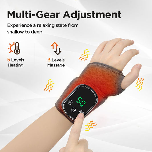 Electric Wrist Heating Massager - Infrared Heat Therapy + Vibration Massage, Rechargeable & Temperature V1232-SBAMY002