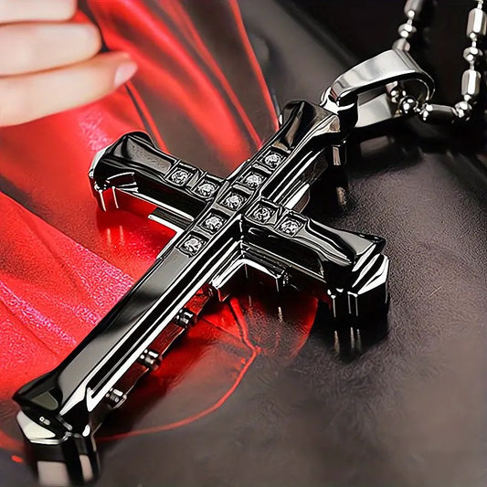 2PCS Luxurious Rhinestone Cross Necklace, Unisex, Guarding Faith with Cool Shine for Holidays and Daily V1232-SHSZXL004