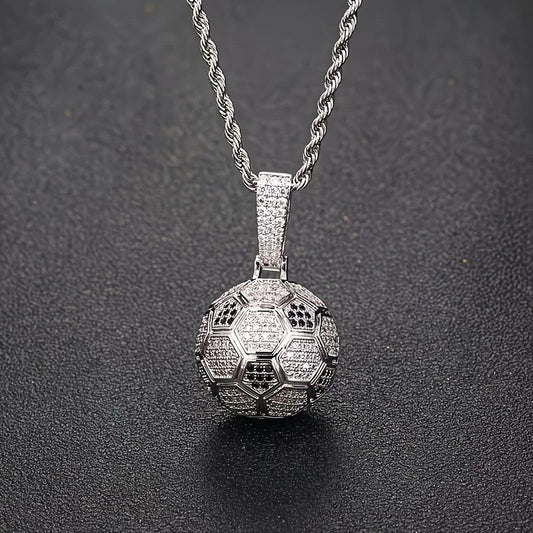 Football Hollow Pendant Necklace, Synthetic Zirconia Setting, Hip Hop Sporty Style, Trendy and V1232-SP-ZQ-001