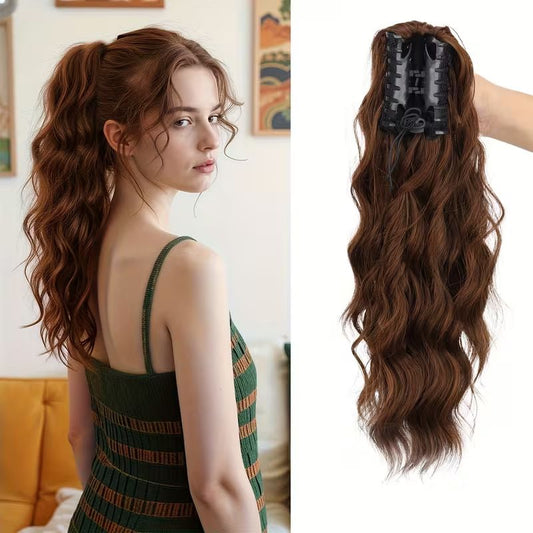 Water wave curly hair clip-in ponytail wig, made of high-heat-resistant synthetic material. Perfect for daily V1232-SPWJF005