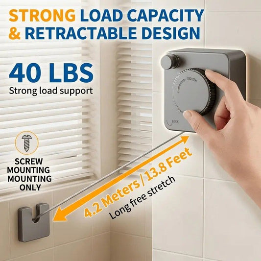 Retractable Invisible Clothesline | Freely Extends to 4.2 Meters, Holds Up to 40 Pounds, Suitable for Balcony V1232-SSLYS001