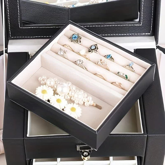Women's Multi-functional Jewelry Box: Built-in Mirror, Multi-layer Drawer Storage, Side Hooks to Prevent V1232-SSSNH006
