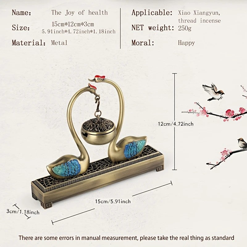 Swan Lake Double-Layer Incense Burner, Dual-Purpose Design, Deep Blue-Gold Swan, Auspicious Tea & Study V1232-TRHXL001